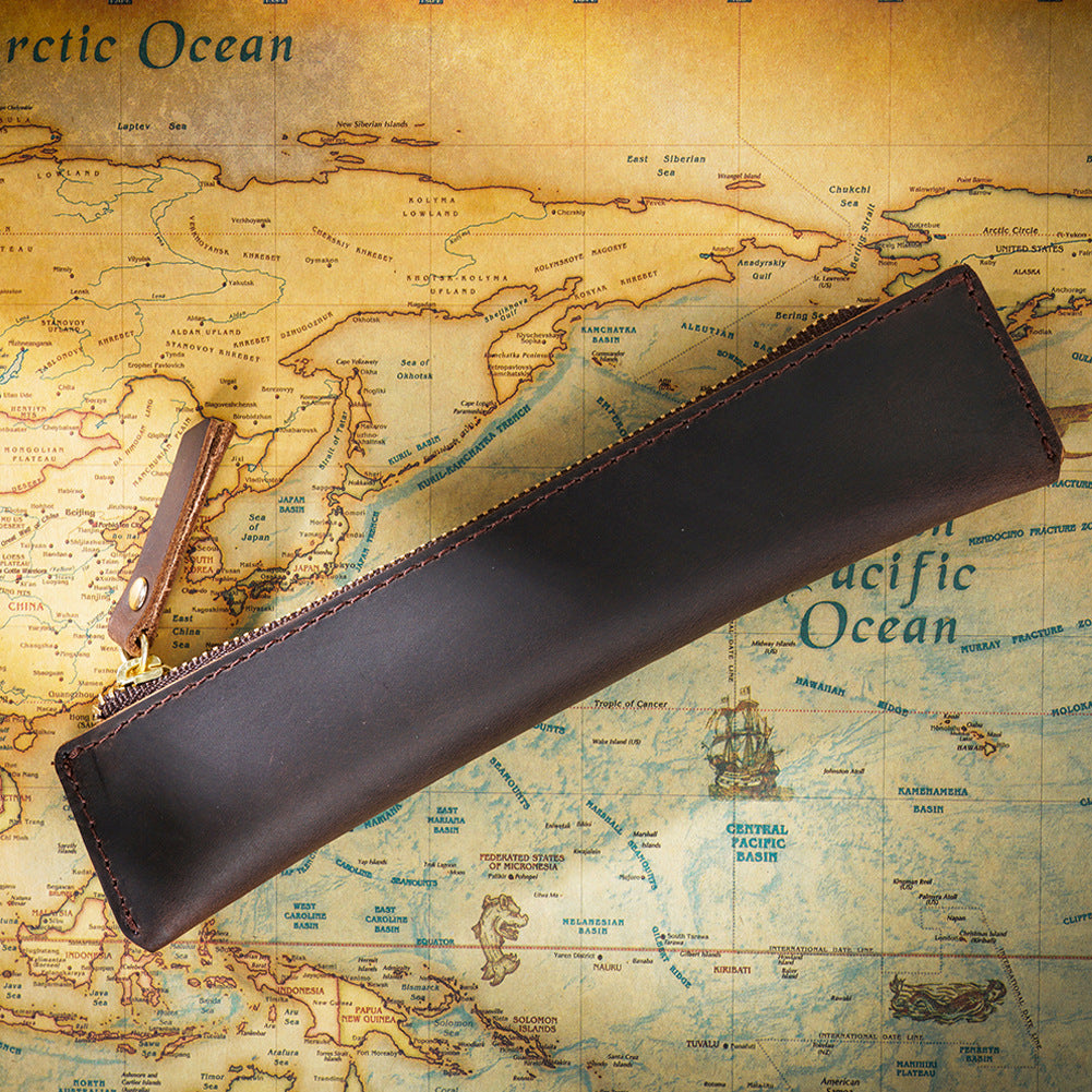 Wholesale Simple Portable Genuine Leather Top Layer Cowhide Mini Pencil Case